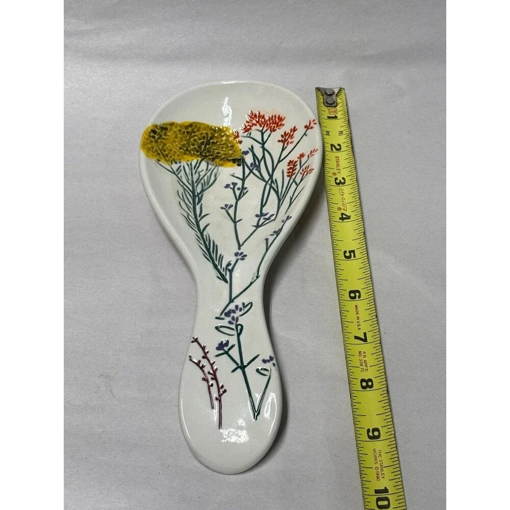 Anthropologie Dagny Spoon Rest Hand Painted Botanical Floral Stoneware 9.25